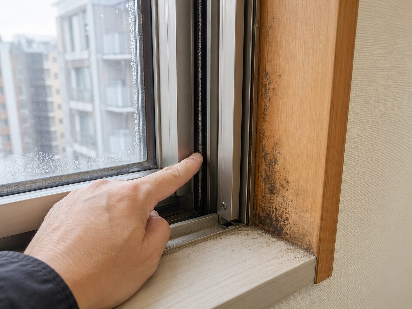 サッシの隙間や結露跡のチェック
