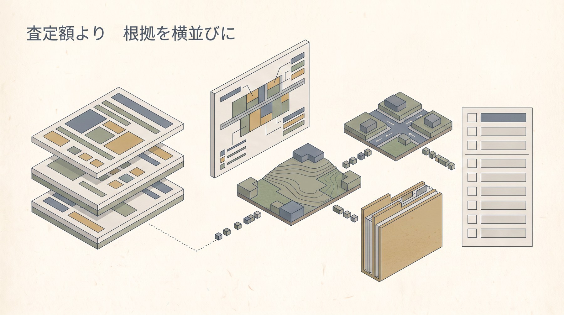 土地査定額より根拠を横並びに比較する図解