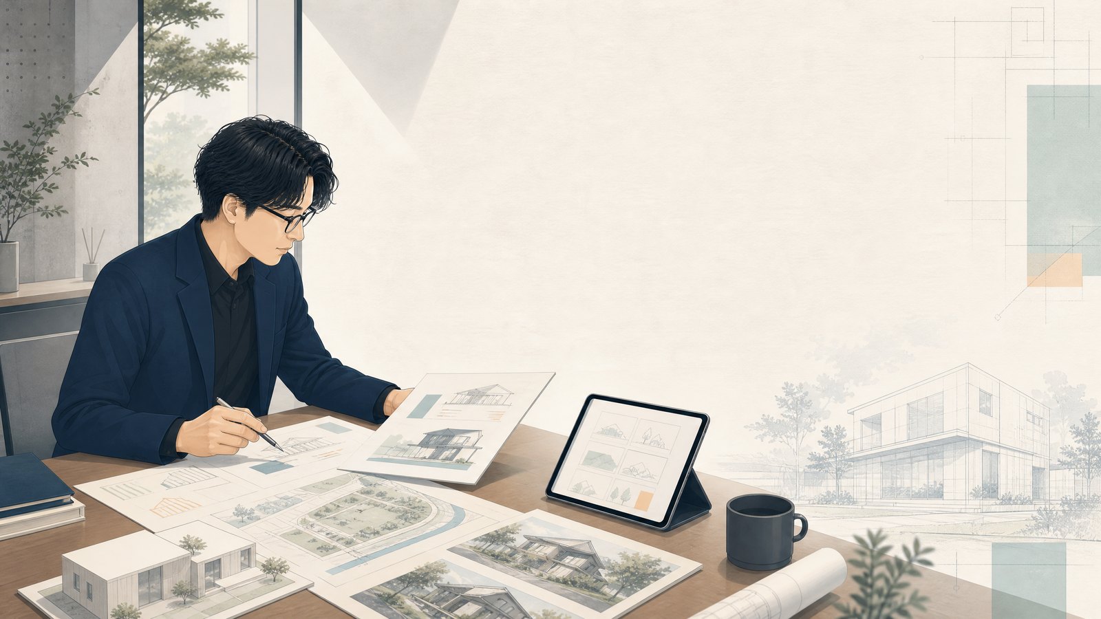 ChatGPTで建築プレゼン資料の構成を整えるイメージ