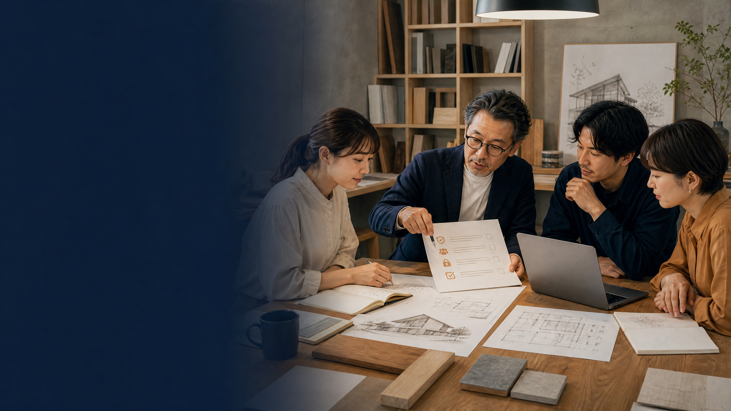 小さな設計事務所で生成AIの利用ルールを確認する建築士チーム