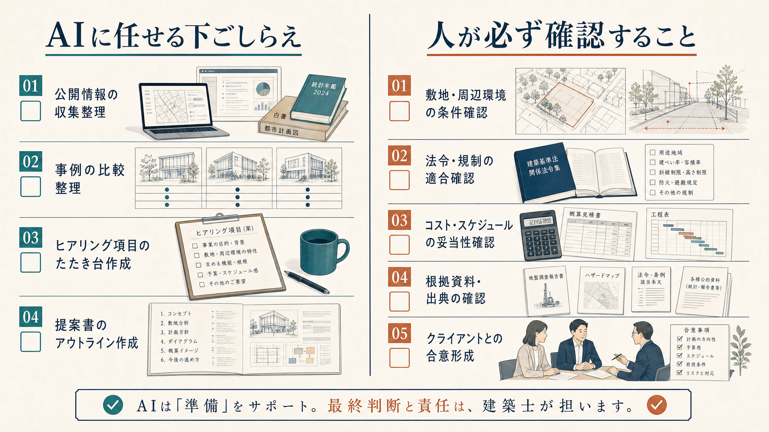 建築企画の提案前に人が確認する出典、現地、法令、予算、合意事項のチェックリスト